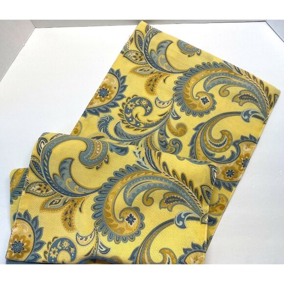 Handmade Paisley Table Runner 65" Center Opening Yellow Blue Floral Feathers - Picture 9 of 9
